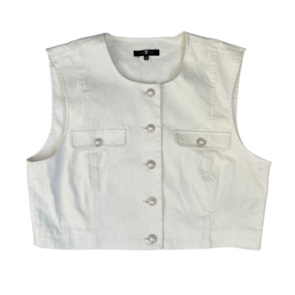 7 For All Mankind Cropped Denim  Button-Up Vest